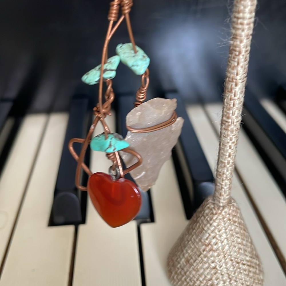 Handmade totem earrings, wired, 3” drop - Picture 6 of 8